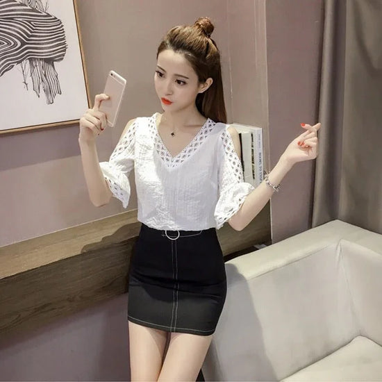 Woman Top Shirts & Blouses for Women Sexy Half Sleeve Chiffon Cute and Elegant Clothing Trend 2024 Youthful Clothes Basic Social