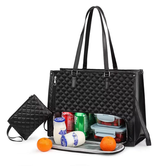 2-in-1 Travel Tote Bag Laptop Bag with Insulated Lunch Compartment for Business, Work, Nurse, Office, Collage, Casual Tote Bag﻿